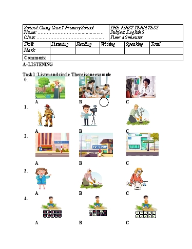 Đề kiểm tra học kì I môn Tiếng Anh Lớp 5 năm học 2024-2025 - Trường Tiểu học Cương Gián 1