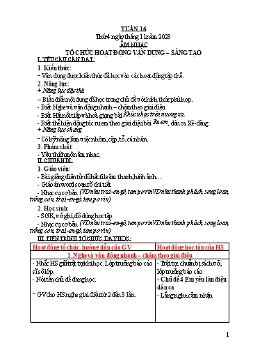 Kế hoạch bài dạy Âm nhạc 3 - Tuần 16 - Năm học 2023-2024 - Nguyễn Thị Thu Hiền