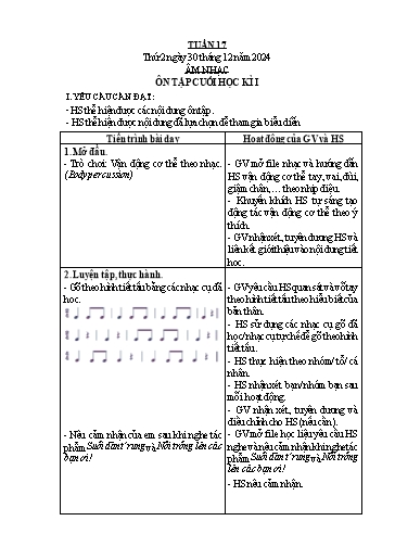 Kế hoạch bài dạy Âm nhạc 3 - Tuần 17 - Năm học 2024-2025 - Nguyễn Thị Thu Hiền
