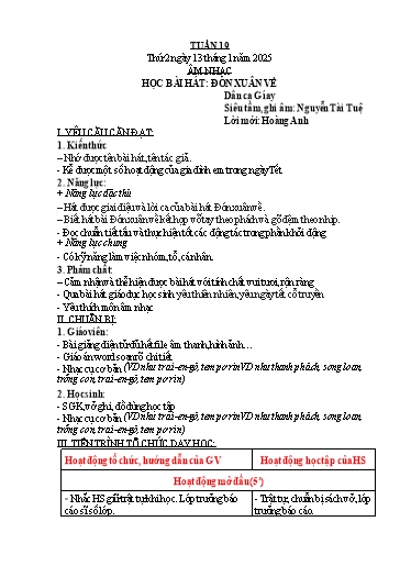 Kế hoạch bài dạy Âm nhạc 3 - Tuần 19 - Năm học 2024-2025 - Nguyễn Thị Thu Hiền