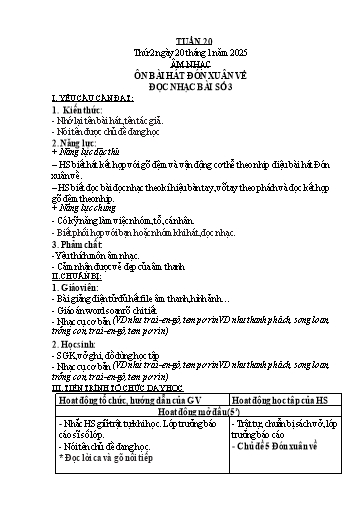Kế hoạch bài dạy Âm nhạc 3 - Tuần 20 - Năm học 2024-2025 - Nguyễn Thị Thu Hiền