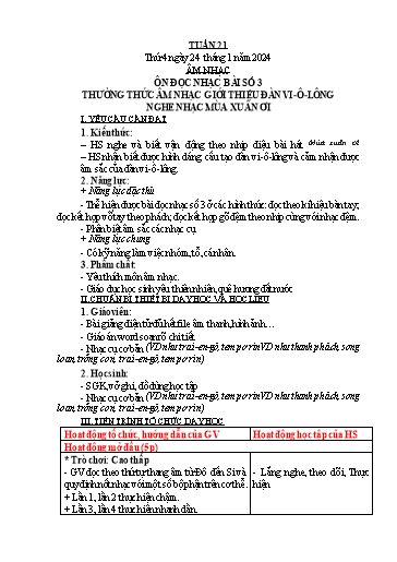Kế hoạch bài dạy Âm nhạc 3 - Tuần 21 - Năm học 2023-2024 - Nguyễn Thị Thu Hiền