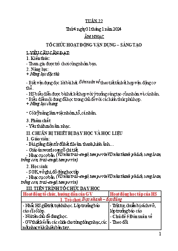 Kế hoạch bài dạy Âm nhạc 3 - Tuần 22 - Năm học 2023-2024 - Nguyễn Thị Thu Hiền