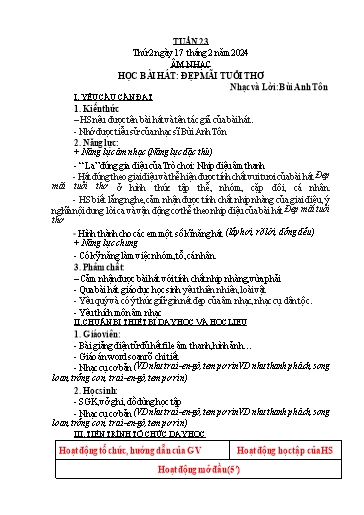 Kế hoạch bài dạy Âm nhạc 3 - Tuần 23 - Năm học 2023-2024 - Nguyễn Thị Thu Hiền
