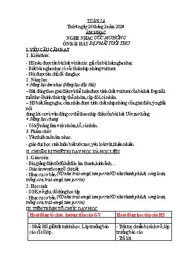 Kế hoạch bài dạy Âm nhạc 3 - Tuần 24 - Năm học 2023-2024 - Nguyễn Thị Thu Hiền