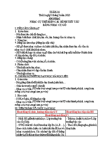 Kế hoạch bài dạy Âm nhạc 3 - Tuần 25 - Năm học 2024-2025 - Nguyễn Thị Thu Hiền