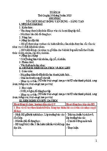 Kế hoạch bài dạy Âm nhạc 3 - Tuần 26 - Năm học 2024-2025 - Nguyễn Thị Thu Hiền