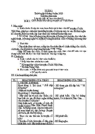 Kế hoạch bài dạy Đạo đức 5+ Tiết đọc thư viện 4 - Tuần 1 - Năm học 2023-2024 - Nguyễn Thị Mỹ Hiền