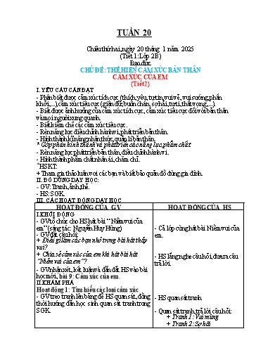 Kế hoạch bài dạy Đạo đức Lớp 1+2 + Giáo dục thể chất Lớp 1 - Tuần 20 - Năm học 2024-2025 - Đặng Thị Vân Anh