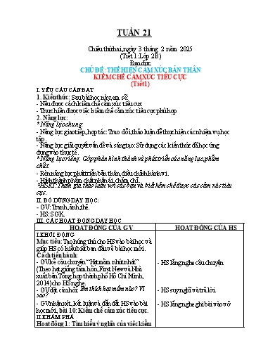 Kế hoạch bài dạy Đạo đức Lớp 1+2 + Giáo dục thể chất Lớp 1 - Tuần 21 - Năm học 2024-2025 - Đặng Thị Vân Anh
