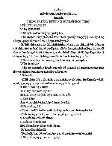 Kế hoạch bài dạy Đạo đức + Toán 1 - Tuần 5 - Năm học 2021-2022 - Nguyễn Thị Minh Tâm