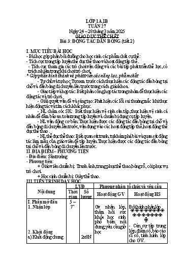 Kế hoạch bài dạy Giáo dục thể chất 1 - Tuần 28 - Năm học 2024-2025 - Trần Thị Hoài Nam