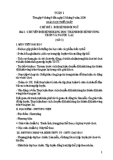 Kế hoạch bài dạy Giáo dục thể chất 2 - Tuần 1 - Năm học 2024-2025 - Trần Thị Hoài Nam