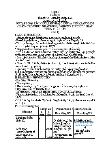 Kế hoạch bài dạy Giáo dục thể chất 2 - Tuần 27 - Năm học 2024-2025 - Trần Thị Hoài Nam