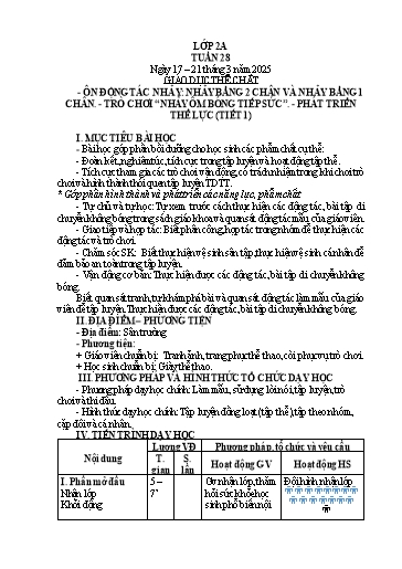 Kế hoạch bài dạy Giáo dục thể chất 2 - Tuần 28 - Năm học 2024-2025 - Trần Thị Hoài Nam
