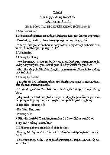 Kế hoạch bài dạy Giáo dục thể chất 2 - Tuần 28 - Năm học 2024-2025 - Phan Thị Huyên