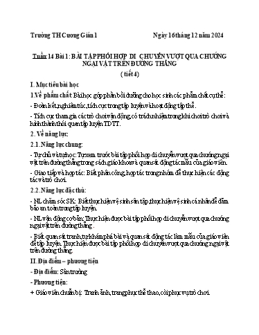 Kế hoạch bài dạy Giáo dục thể chất 3 - Tuần 15 - Năm học 2024-2025 - Trần Anh Liễu