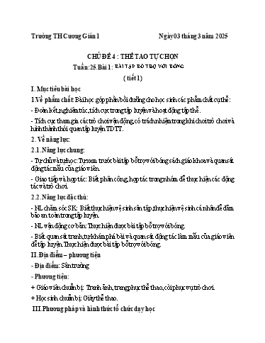 Kế hoạch bài dạy Giáo dục thể chất 3 - Tuần 25 - Năm học 2024-2025 - Trần Anh Liễu