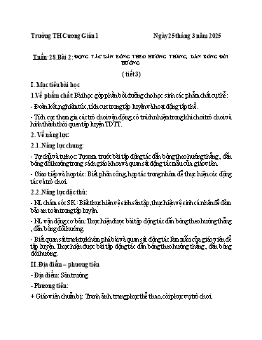 Kế hoạch bài dạy Giáo dục thể chất 3 - Tuần 28 - Năm học 2024-2025 - Trần Anh Liễu