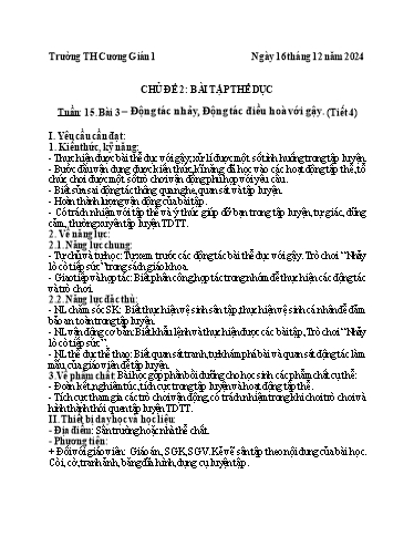 Kế hoạch bài dạy Giáo dục thể chất 5 - Tuần 15 - Năm học 2024-2025 - Trần Anh Liễu