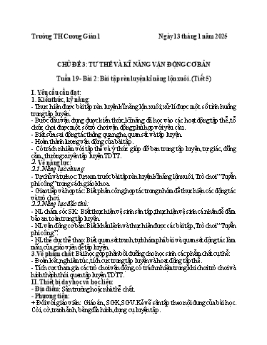 Kế hoạch bài dạy Giáo dục thể chất 5 - Tuần 19 - Năm học 2024-2025 - Trần Anh Liễu