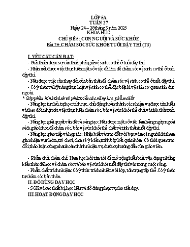 Kế hoạch bài dạy Khoa học 5 - Tuần 28 - Năm học 2024-2025 - Trần Thị Hoài Nam