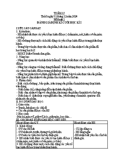 Kế hoạch bài dạy Mĩ thuật 1 - Tuần 17 - Năm học 2024-2025 - Phan Thị Huyên