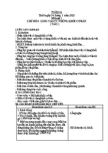 Kế hoạch bài dạy Mĩ thuật 1 - Tuần 19 - Năm học 2024-2025 - Phan Thị Huyên