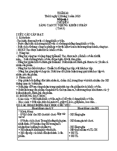 Kế hoạch bài dạy Mĩ thuật 1 - Tuần 20 - Năm học 2024-2025 - Phan Thị Huyên