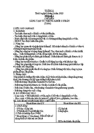Kế hoạch bài dạy Mĩ thuật 1 - Tuần 21 - Năm học 2024-2025 - Phan Thị Huyên