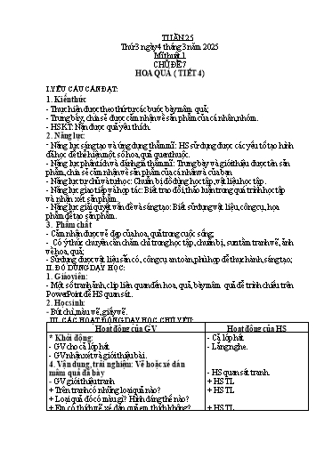 Kế hoạch bài dạy Mĩ thuật 1 - Tuần 25 - Năm học 2024-2025 - Phan Thị Huyên