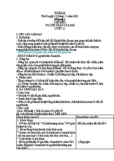 Kế hoạch bài dạy Mĩ thuật 1 - Tuần 26 - Năm học 2024-2025 - Phan Thị Huyên
