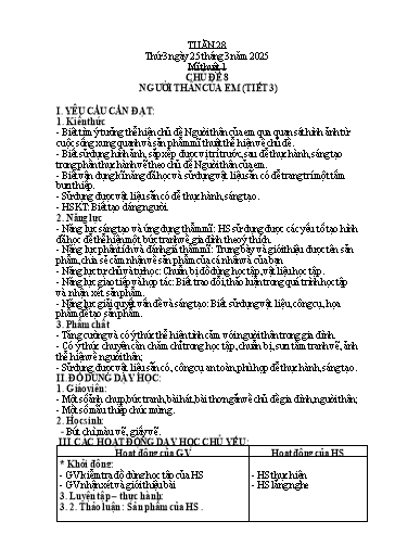 Kế hoạch bài dạy Mĩ thuật 1 - Tuần 28 - Năm học 2024-2025 - Phan Thị Huyên