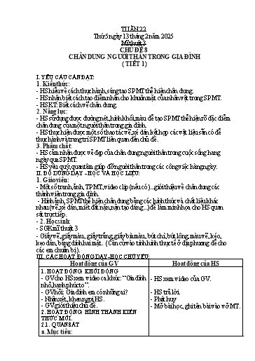 Kế hoạch bài dạy Mĩ thuật 3 - Tuần 22 - Năm học 2024-2025 - Phan Thị Huyên