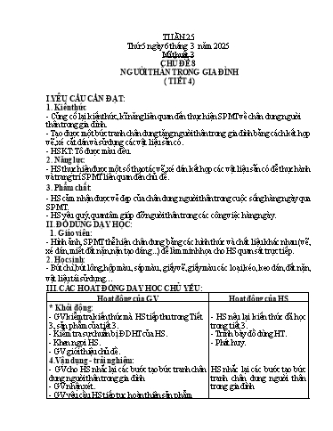 Kế hoạch bài dạy Mĩ thuật 3 - Tuần 25 - Năm học 2024-2025 - Phan Thị Huyên