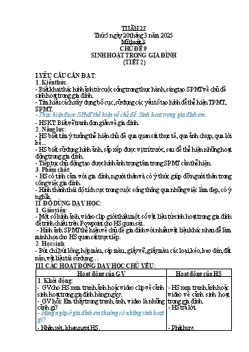 Kế hoạch bài dạy Mĩ thuật 3 - Tuần 27 - Năm học 2024-2025 - Phan Thị Huyên