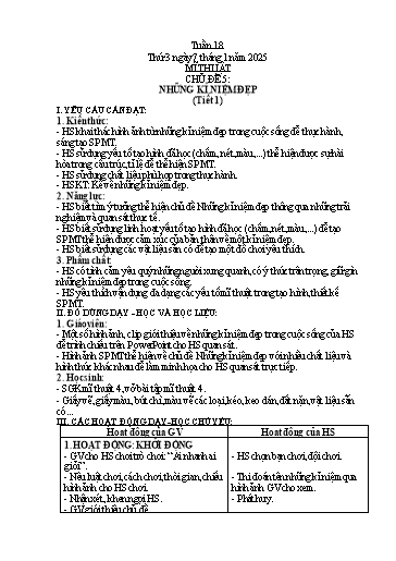 Kế hoạch bài dạy Mĩ thuật 4 - Tuần 18 - Năm học 2024-2025 - Phan Thị Huyên