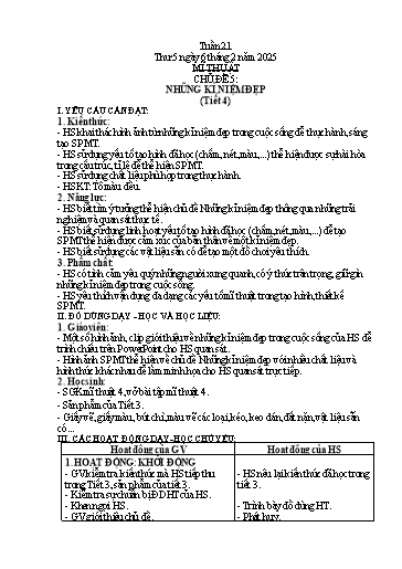 Kế hoạch bài dạy Mĩ thuật 4 - Tuần 21 - Năm học 2024-2025 - Phan Thị Huyên