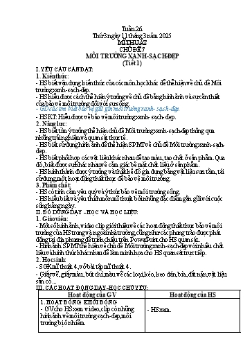 Kế hoạch bài dạy Mĩ thuật 4 - Tuần 26 - Năm học 2024-2025 - Phan Thị Huyên