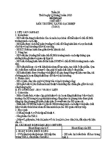 Kế hoạch bài dạy Mĩ thuật 4 - Tuần 28 - Năm học 2024-2025 - Phan Thị Huyên