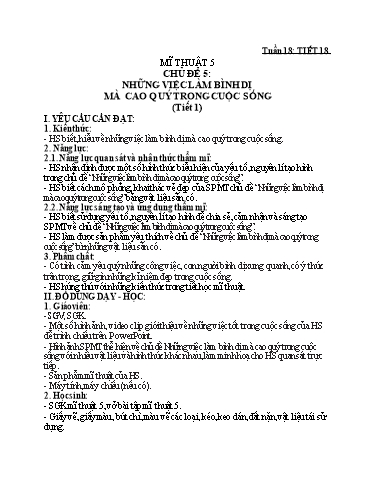Kế hoạch bài dạy Mĩ thuật Lớp 2+5 + Giáo dục thể chất Lớp 4 - Tuần 18 - Hoàng Trí Chiến
