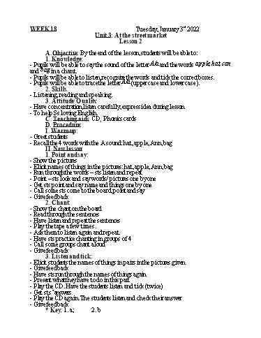 Kế hoạch bài dạy Tiếng Anh 1 - Tuần 18 - Năm học 2022-2023 - Nguyễn Thị Mỹ Hiền