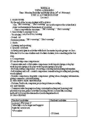 Kế hoạch bài dạy Tiếng Anh 1 - Tuần 24 - Năm học 2023-2024 - Nguyễn Thị Hồng Thắm