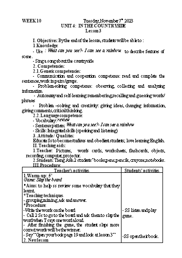 Kế hoạch bài dạy Tiếng Anh 2 - Tuần 10 - Năm học 2023-2024 - Nguyễn Thị Mỹ Hiền