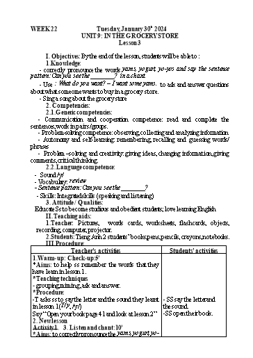Kế hoạch bài dạy Tiếng Anh 2 - Tuần 22 - Năm học 2023-2024 - Nguyễn Thị Mỹ Hiền