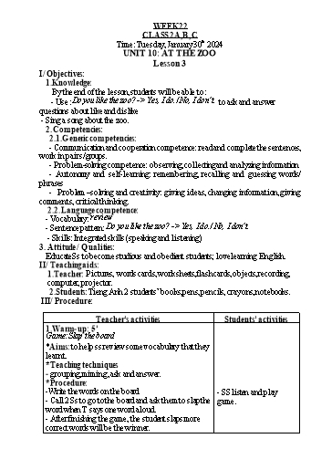 Kế hoạch bài dạy Tiếng Anh 2 - Tuần 22 - Năm học 2023-2024 - Nguyễn Thị Hồng Thắm