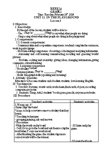 Kế hoạch bài dạy Tiếng Anh 2 - Tuần 24 - Năm học 2023-2024 - Nguyễn Thị Hồng Thắm