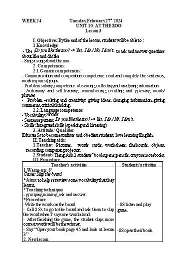 Kế hoạch bài dạy Tiếng Anh 2 - Tuần 24 - Năm học 2023-2024 - Nguyễn Thị Mỹ Hiền