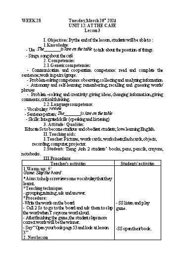Kế hoạch bài dạy Tiếng Anh 2 - Tuần 28 - Năm học 2023-2024 - Nguyễn Thị Mỹ Hiền