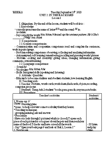 Kế hoạch bài dạy Tiếng Anh 2 - Tuần 3 - Năm học 2023-2024 - Nguyễn Thị Mỹ Hiền